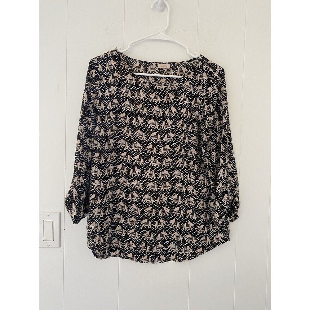 Women's Sz Small Stitch Fix Pixley 3/4 Roll-tab Sleeve Elephant Blouse Black
